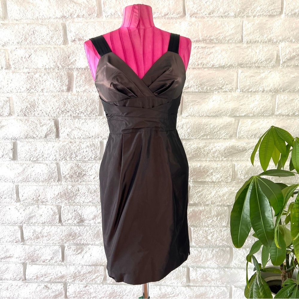 banana republic brown satin dress Metallic Size 4 Flutter sleeve